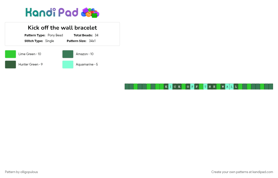 Kick off the wall bracelet - Pony Bead Pattern by olligopulous on Kandi Pad - 