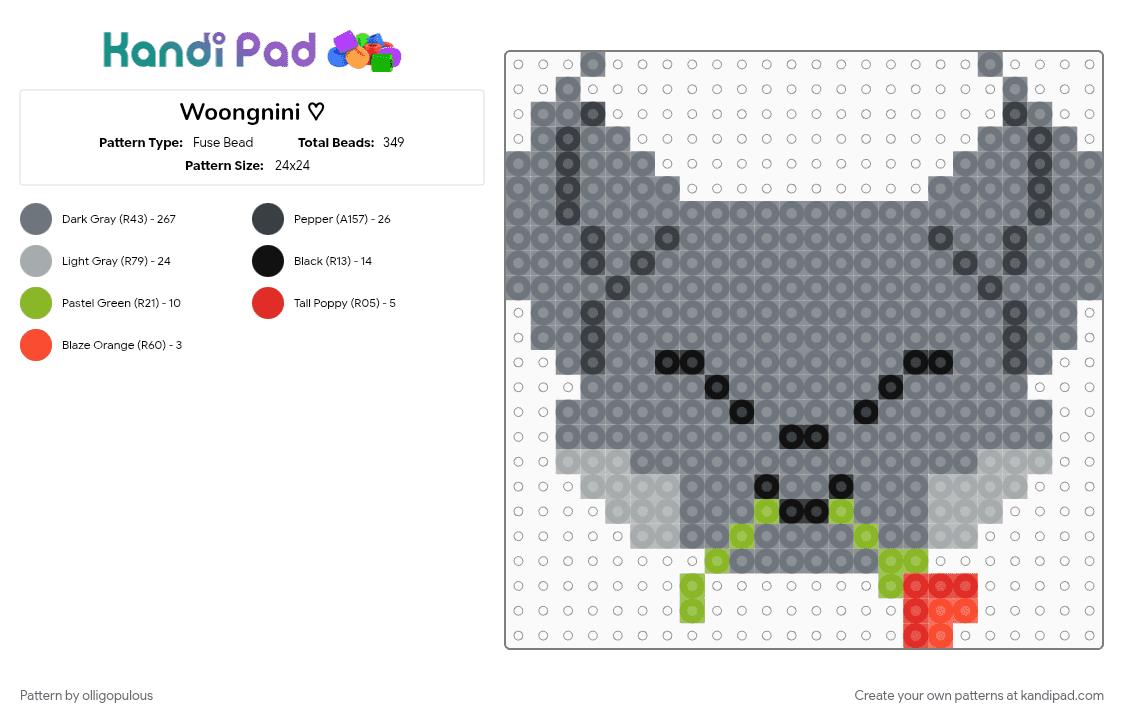 Woongnini ♡ - Fuse Bead Pattern by olligopulous on Kandi Pad - gray, jiwoong, kpop, woongnini, zb1, zerobaseone, zeroni