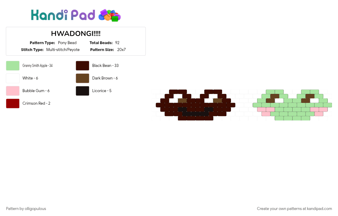 HWADONGI!!!! - Pony Bead Pattern by olligopulous on Kandi Pad - brown, characters, donghwa, hwadongi, kickdoongs, kickflip, kpop, teal
