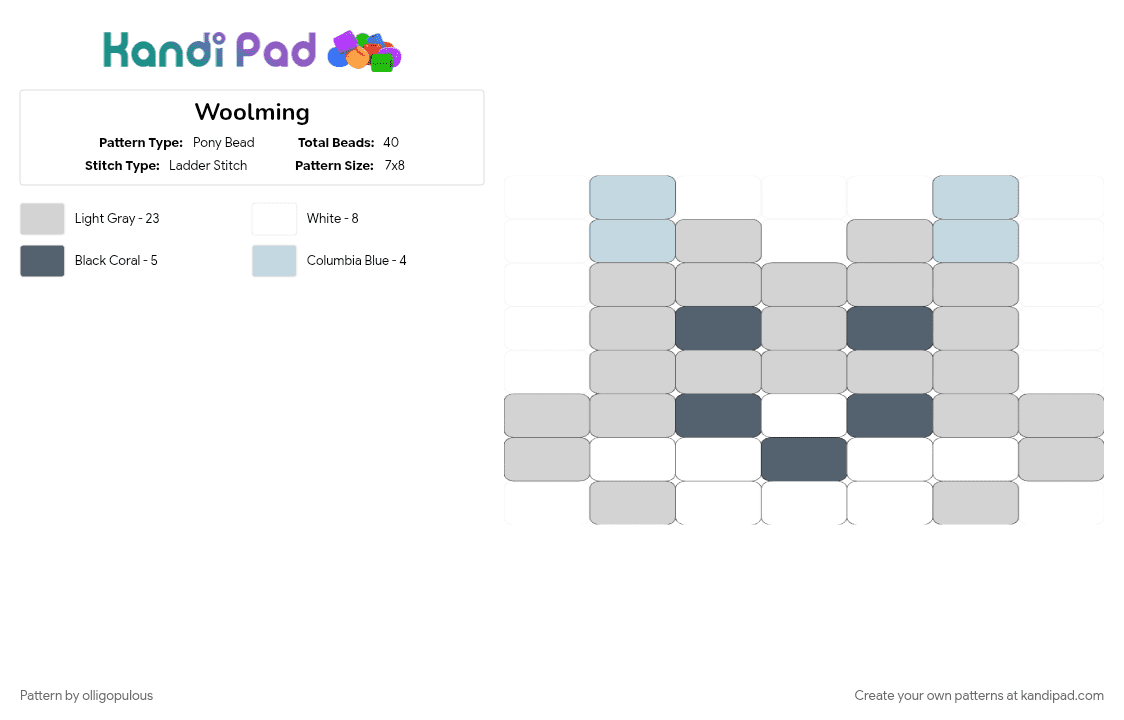 Woolming - Pony Bead Pattern by olligopulous on Kandi Pad - characters, kickdoongs, kickflip, kpop, minje, white, wolf, woolming