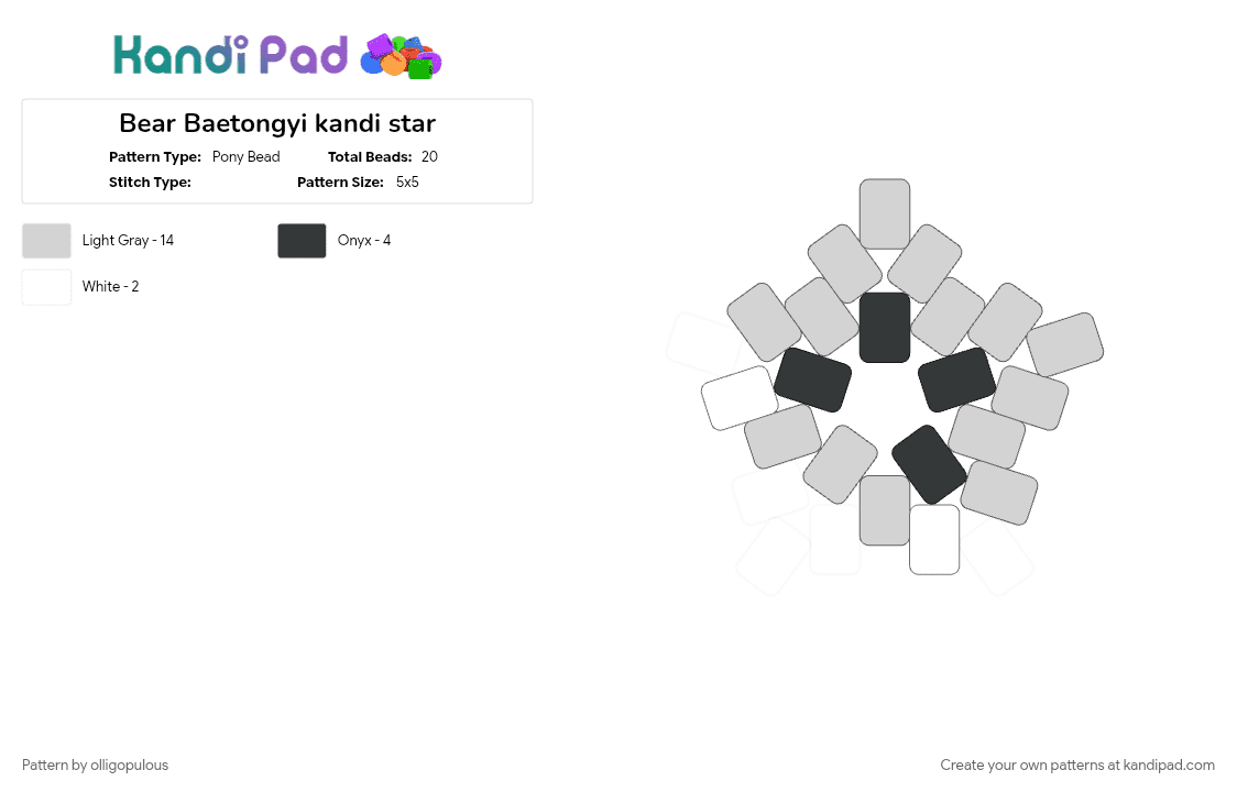 Bear Baetongyi kandi star - Pony Bead Pattern by olligopulous on Kandi Pad - baetongyi, bears, kpop, monmungchi x, monsta x, shownu, white