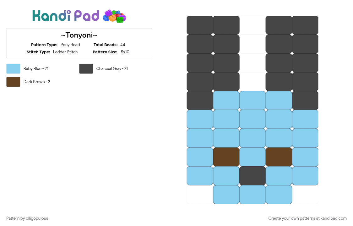 ~Tonyoni~ - Pony Bead Pattern by olligopulous on Kandi Pad - brown, bunny, character, donghyeon, kickdoongs, kickflip, kpop, light blue, sloth, tonyoni