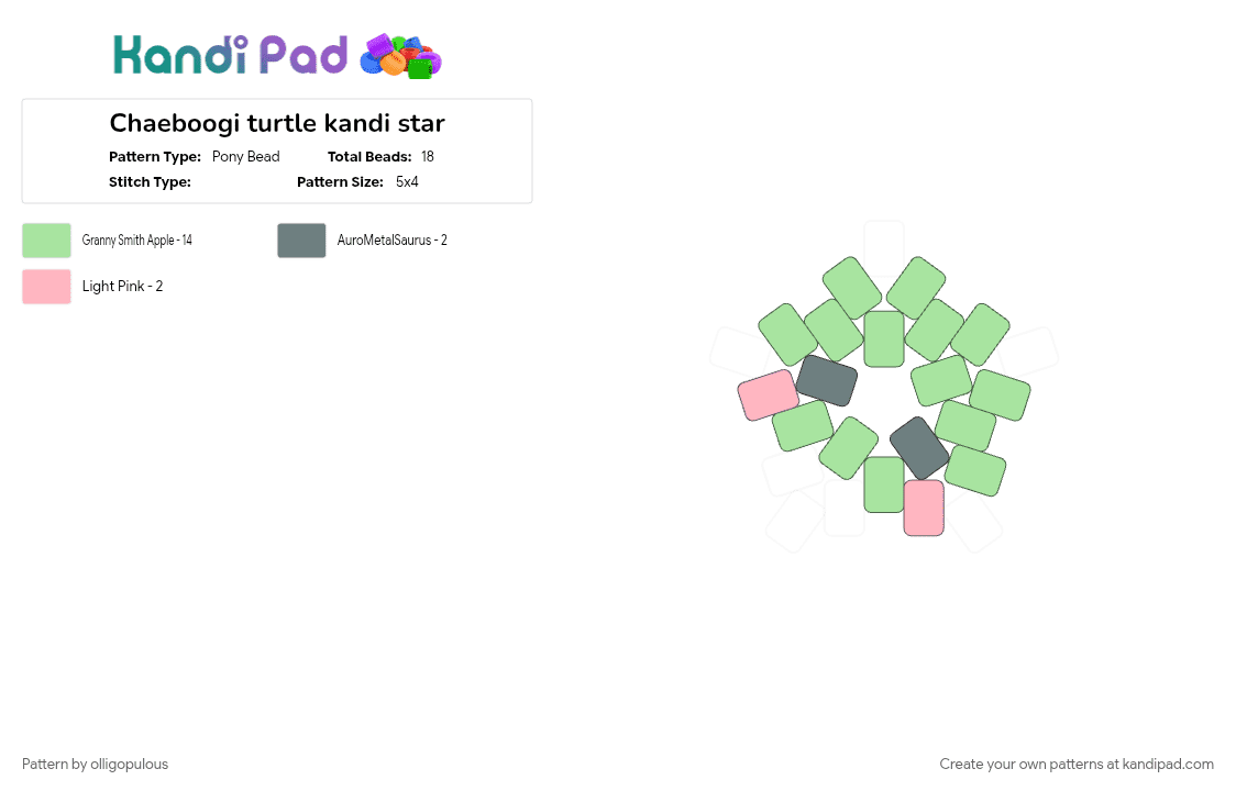 Chaeboogi turtle kandi star - Pony Bead Pattern by olligopulous on Kandi Pad - chaeboogi, hyungwon, monmungchi x, monsta x, teal, turtles