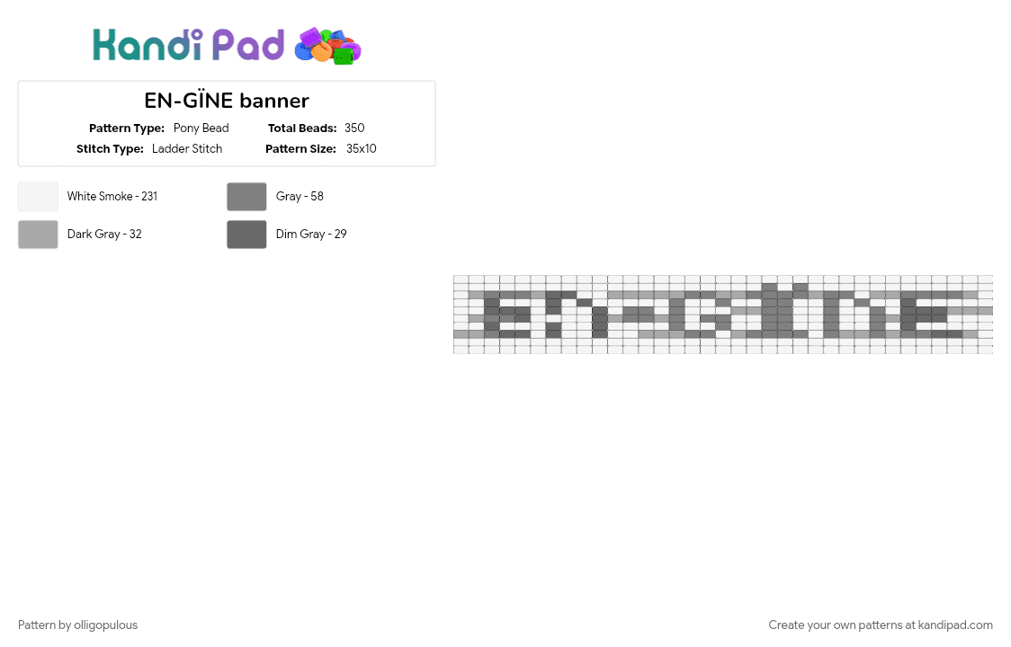 EN-GÏNE banner - Pony Bead Pattern by olligopulous on Kandi Pad - 1or8, banner, beige, engne, gray, jpop, music, one or eight, white