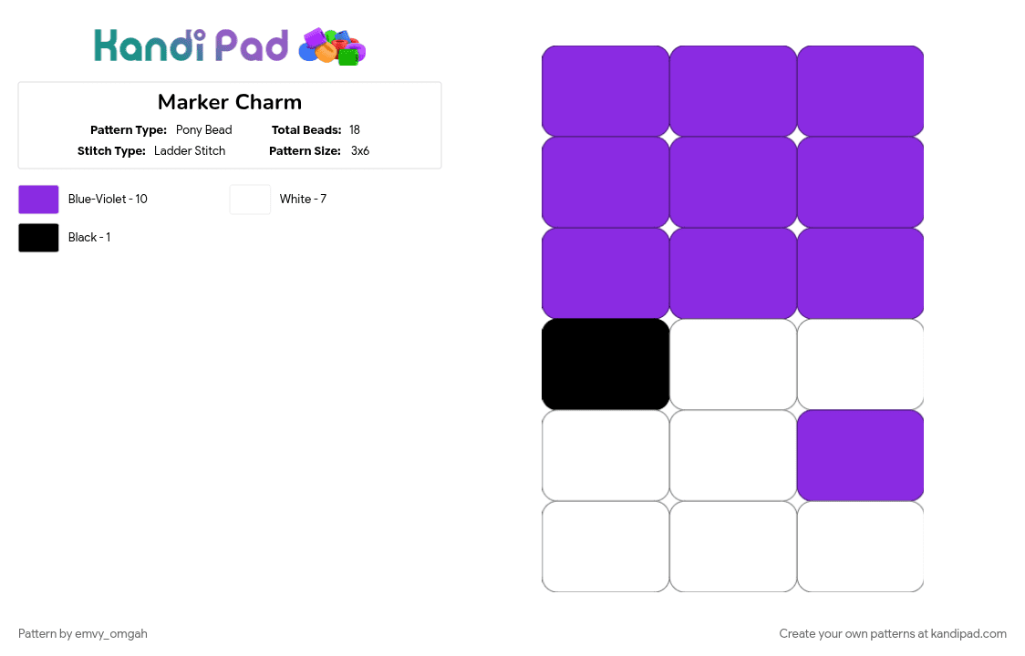Marker Charm - Pony Bead Pattern by emvy_omgah on Kandi Pad - bfdi, bfdia, charm, fyp, lol, marker bfdi, purple, skibidi, tpot, white
