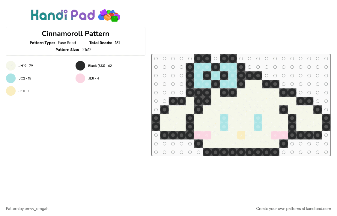 Cinnamoroll Fuse Bead Pattern - Fuse Bead Pattern by emvy_omgah on Kandi Pad - character, cinnamoroll, cute, fusebeads, hello kitty, kawaii, light blue, sanrio, white