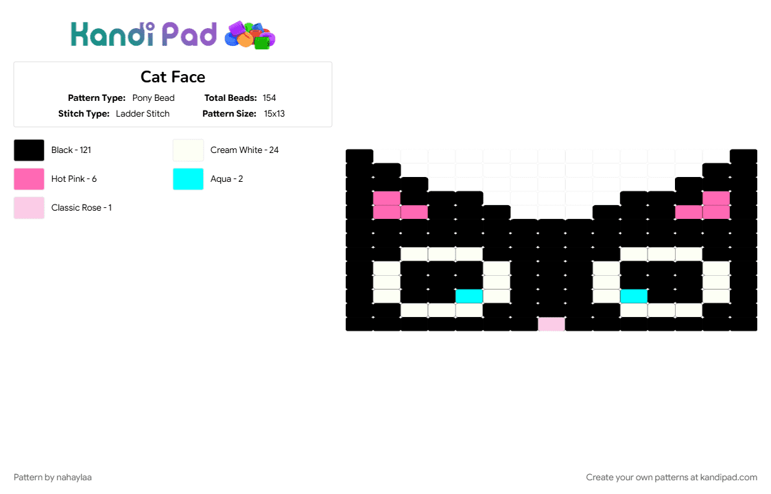Cat Face Pony Bead Pattern - Kandi Pad | Kandi Patterns, Fuse Bead ...