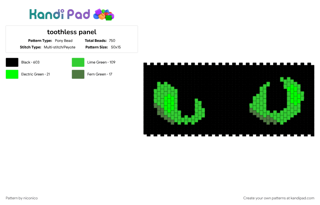 toothless panel - Pony Bead Pattern by niconico on Kandi Pad - black