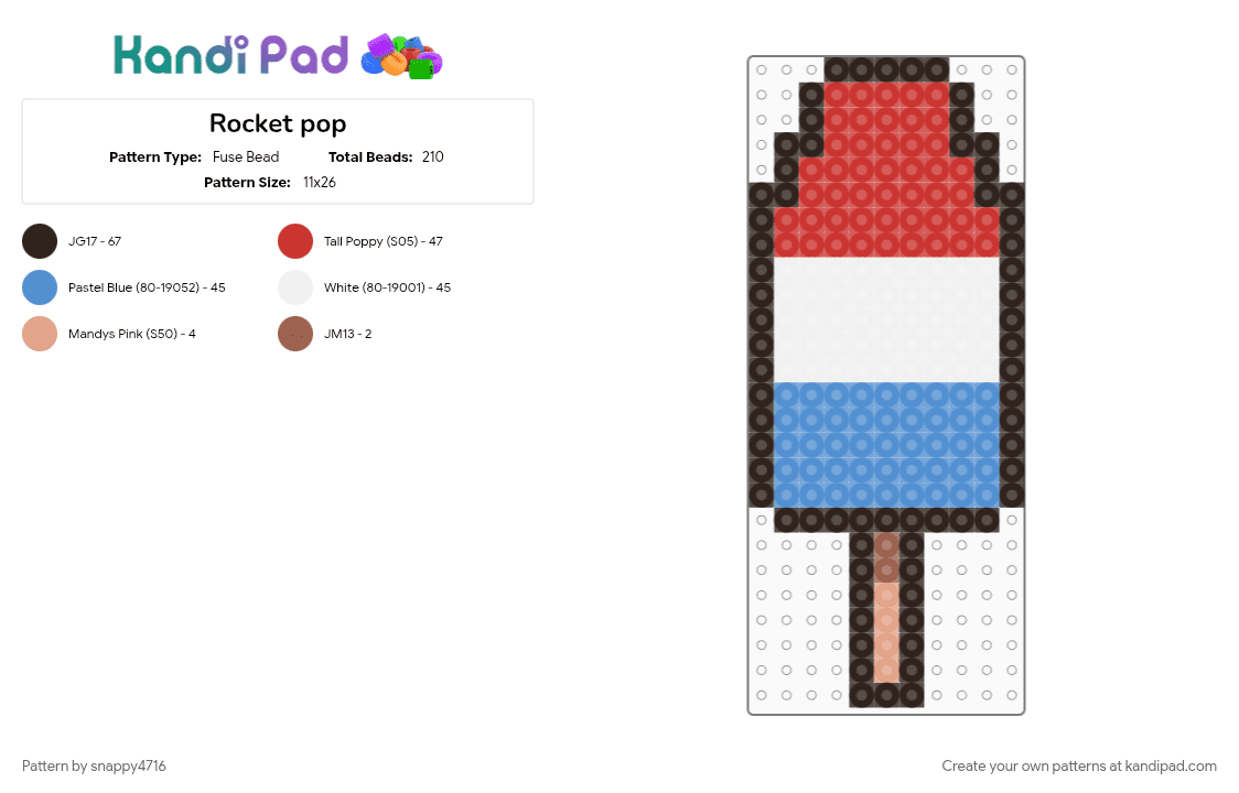 Rocket pop - Fuse Bead Pattern by snappy4716 on Kandi Pad - brown, light blue, red