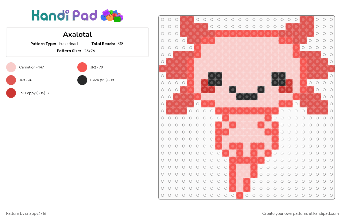 Axalotal - Fuse Bead Pattern by snappy4716 on Kandi Pad - beige, red