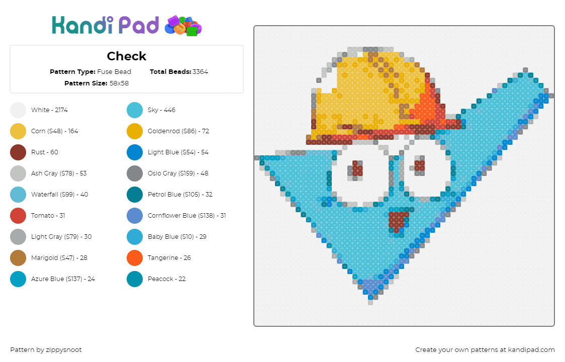 Check - Fuse Bead Pattern by zippysnoot on Kandi Pad - check,hard hat,construction,logo,character,safety,light blue,teal,orange