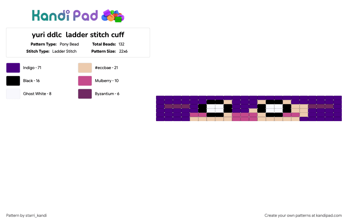 yuri ddlc  ladder stitch cuff - Pony Bead Pattern by starri_kandi on Kandi Pad - purple