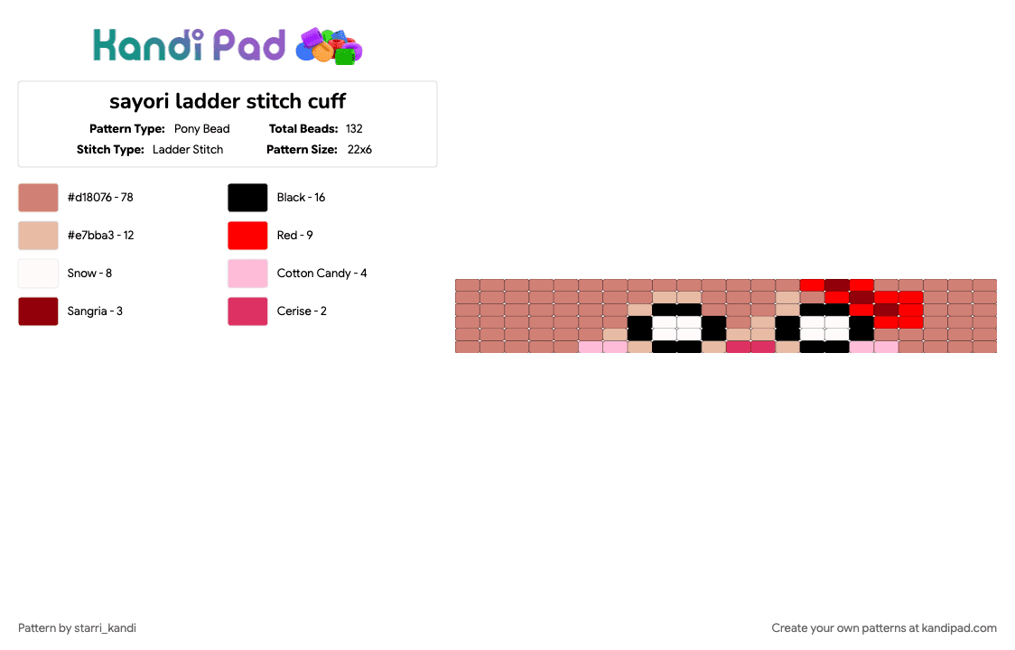 sayori ladder stitch cuff - Pony Bead Pattern by starri_kandi on Kandi Pad - character, dark, ddlc, doki doki literature club, gaming, red, sayonara, sayori, video game