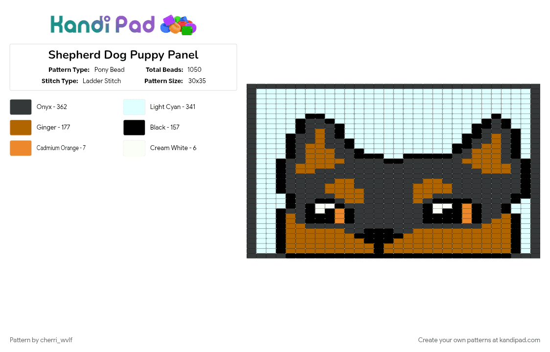 Doberman Dog Puppy Panel - Pony Bead Pattern by cherri_wvlf on Kandi Pad - character, cute, doberman, dog, puppy, tan, white