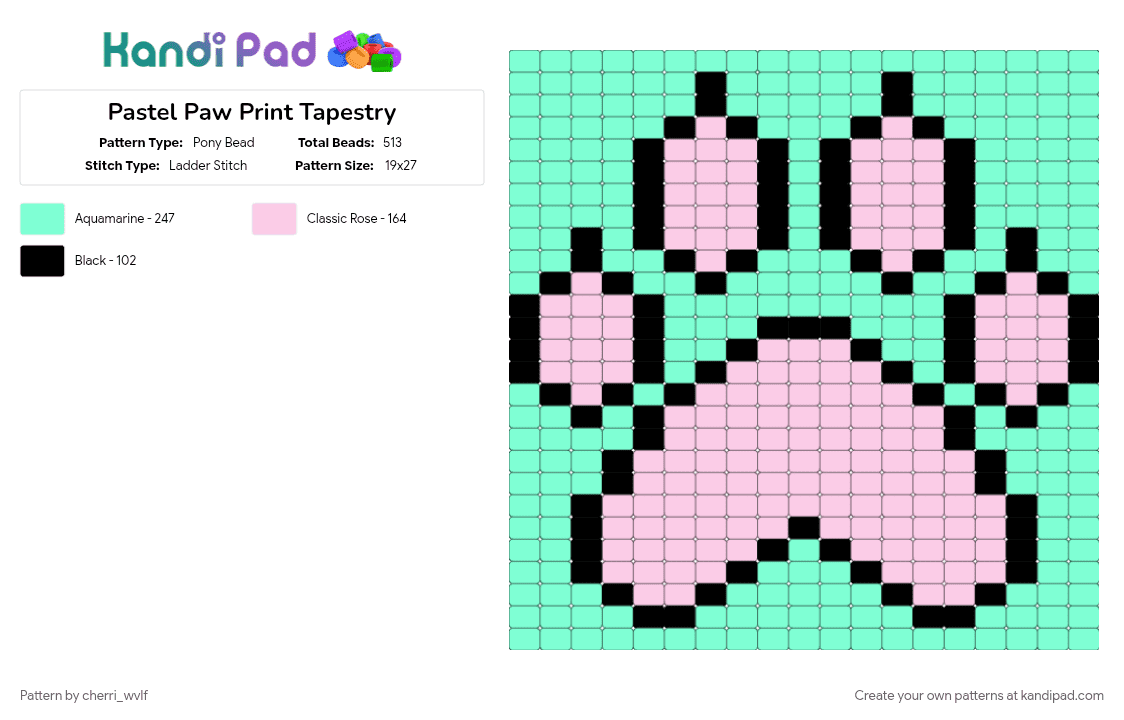 Pastel Paw Print Tapestry - Pony Bead Pattern by cherri_wvlf on Kandi Pad - pastel, paw, pawprint, pink, tapestry, teal, watermelon