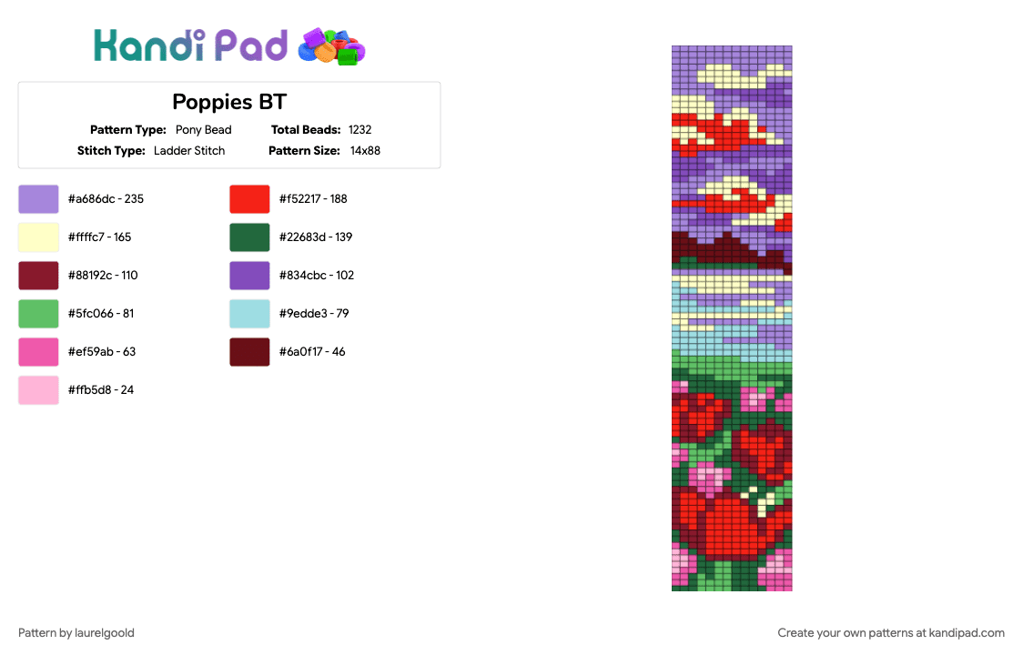 Poppies BT - Pony Bead Pattern by laurelgoold on Kandi Pad - 