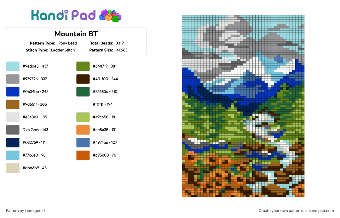 Mountain BT - Pony Bead Pattern by laurelgoold on Kandi Pad - gray, green, light blue