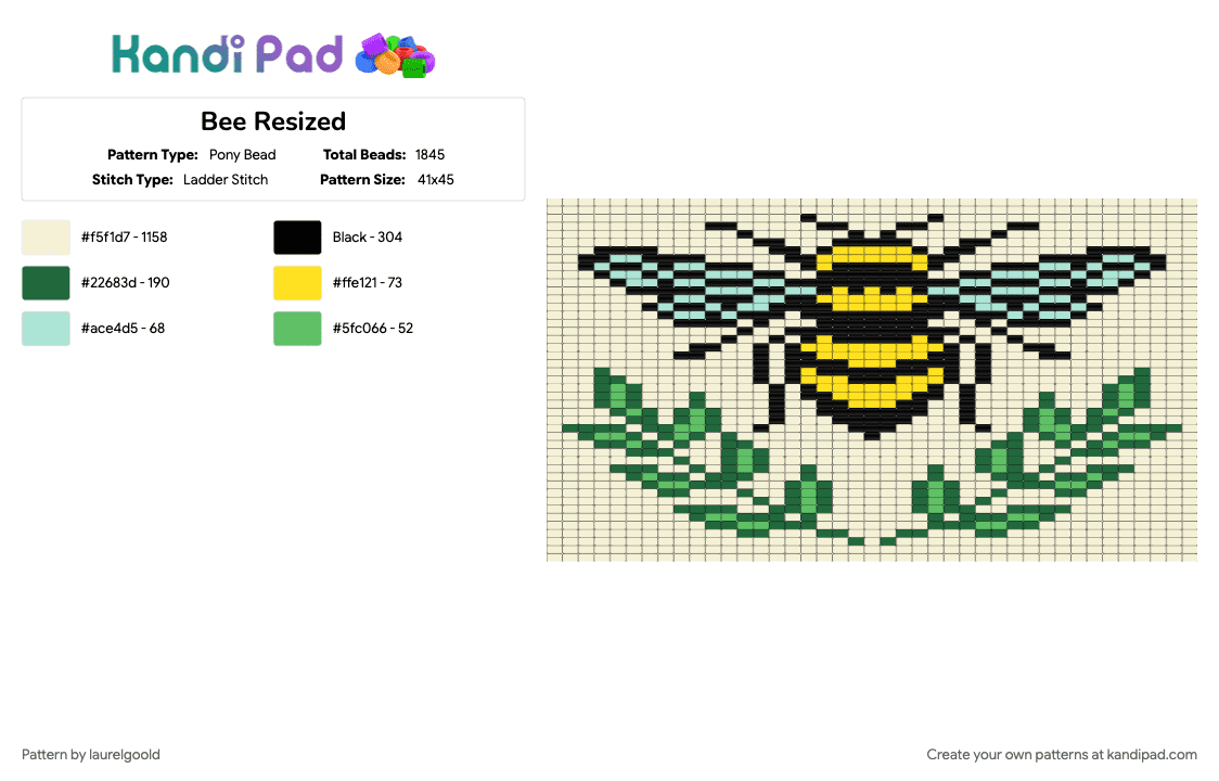 Bee Resized - Pony Bead Pattern by laurelgoold on Kandi Pad - green, white