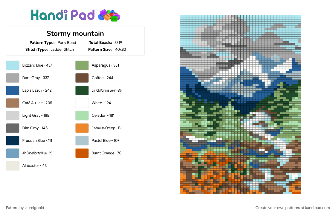 Stormy mountain - Pony Bead Pattern by laurelgoold on Kandi Pad - blue, brown, colorful, light blue