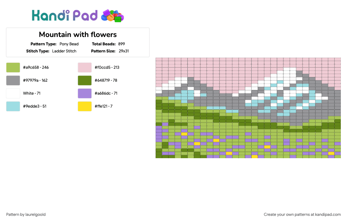 Mountain with flowers - Pony Bead Pattern by laurelgoold on Kandi Pad - beige, gray, green