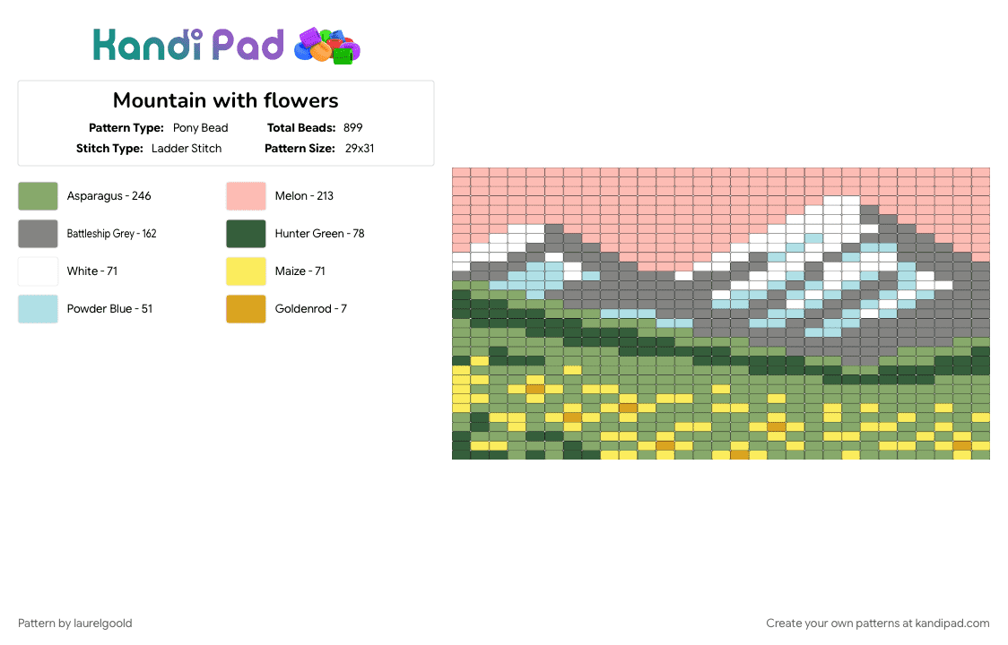 Mountain with flowers - Pony Bead Pattern by laurelgoold on Kandi Pad - beige, gray, green