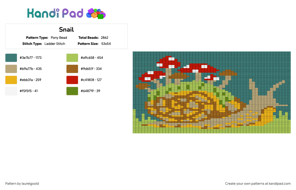 Snail - Pony Bead Pattern by laurelgoold on Kandi Pad - beige, green, teal