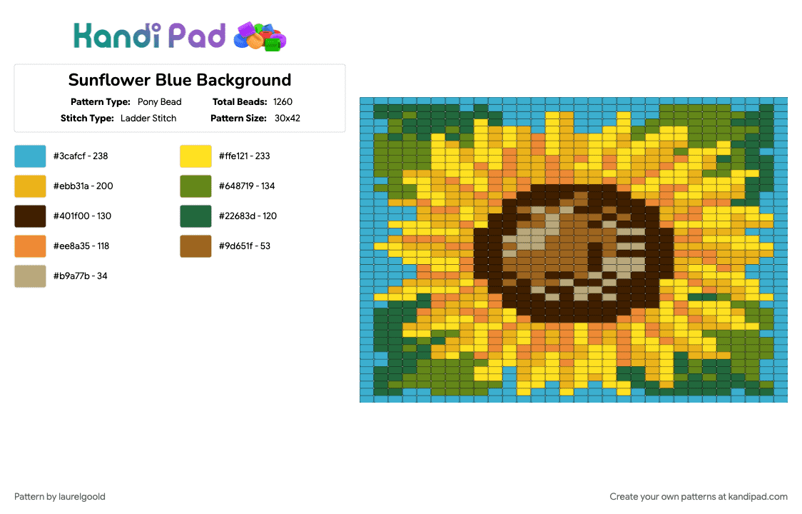 Sunflower Blue Background - Pony Bead Pattern by laurelgoold on Kandi Pad - 