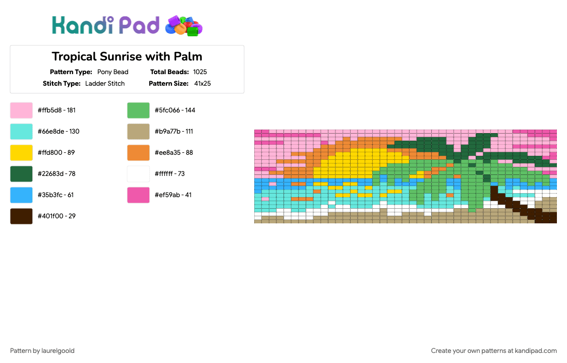 Tropical Sunrise with Palm - Pony Bead Pattern by laurelgoold on Kandi Pad - 