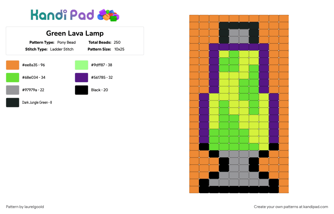 Green Lava Lamp - Pony Bead Pattern by laurelgoold on Kandi Pad - 