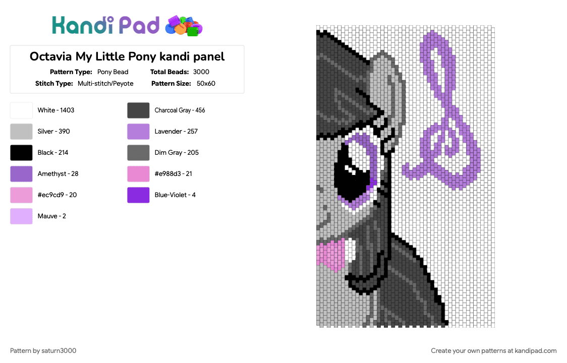 Octavia My Little Pony kandi panel - Pony Bead Pattern by saturn3000 on Kandi Pad - beige, brown, pink, white