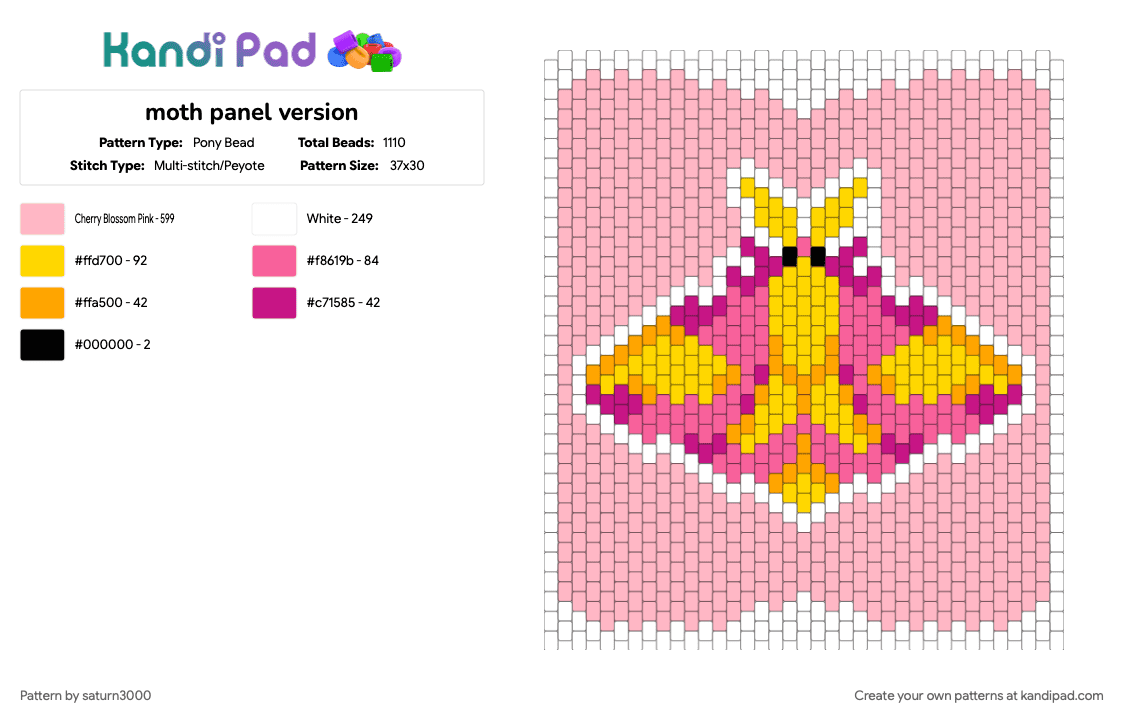 moth panel version @swag_lil_shrimp made the original :p - Pony Bead Pattern by saturn3000 on Kandi Pad - pink