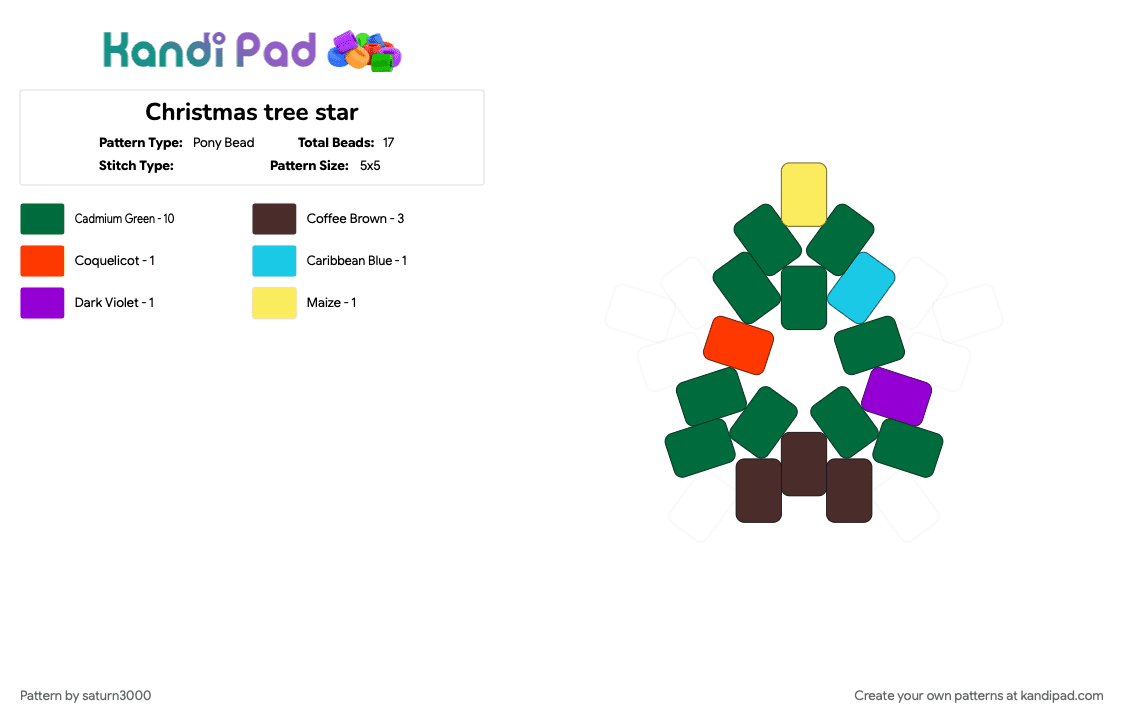 Christmas tree star - Pony Bead Pattern by saturn3000 on Kandi Pad - brown, green