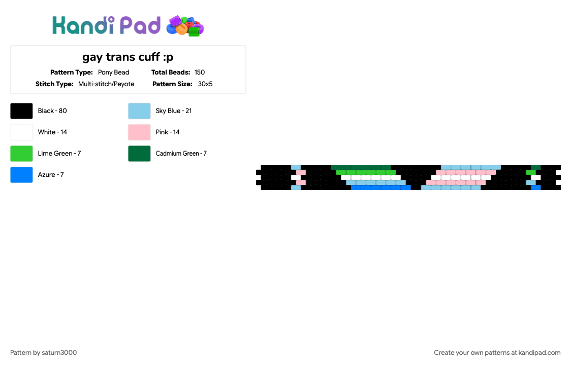 gay trans cuff :p - Pony Bead Pattern by saturn3000 on Kandi Pad - black, green, light blue, pink