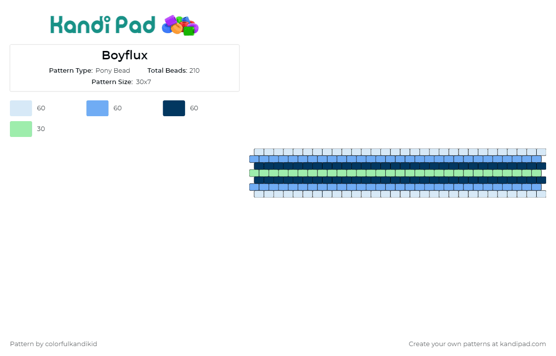 Boyflux - Pony Bead Pattern by colorfulkandikid on Kandi Pad - boyflux,gender,pride,cuff,stripes