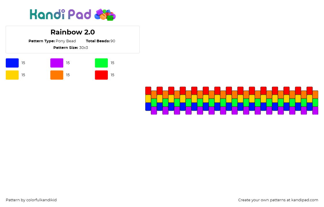 Rainbow 2.0 - Pony Bead Pattern by colorfulkandikid on Kandi Pad - rainbow,cuff