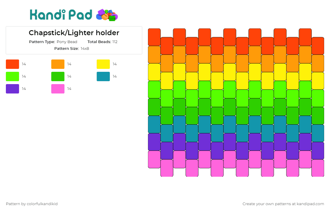 Chapstick/Lighter holder - Pony Bead Pattern by colorfulkandikid on Kandi Pad - rainbow