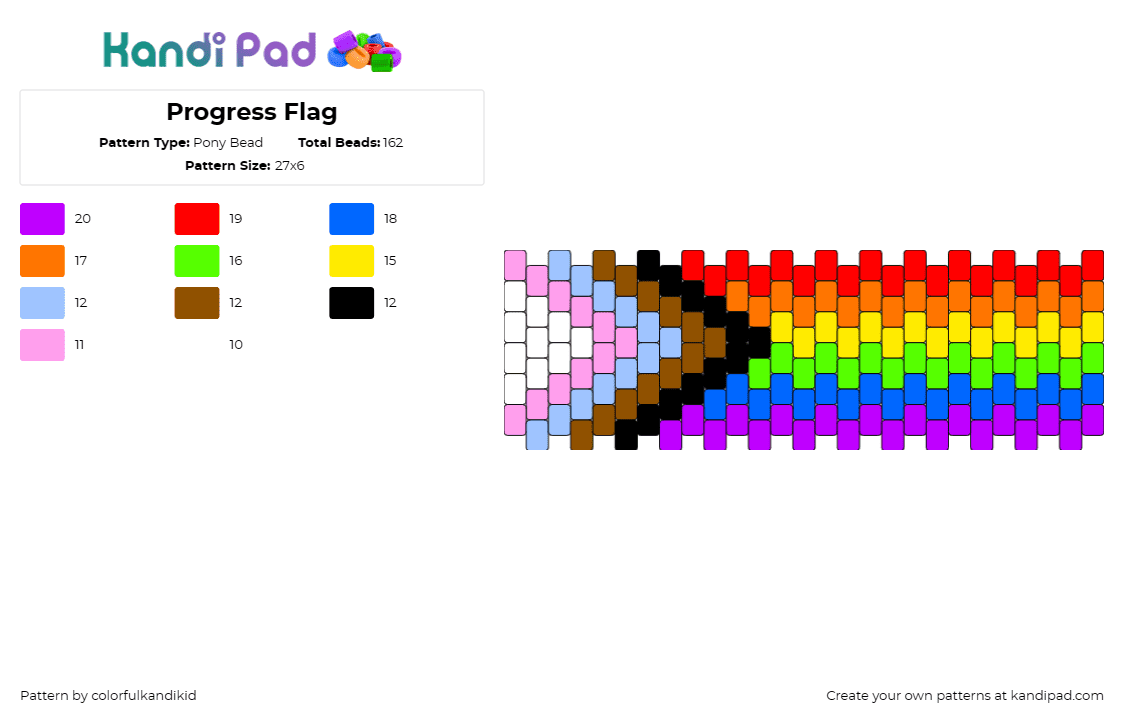 Progress Flag - Pony Bead Pattern by colorfulkandikid on Kandi Pad - progress,pride,rainbow,flag,cuff,colorful