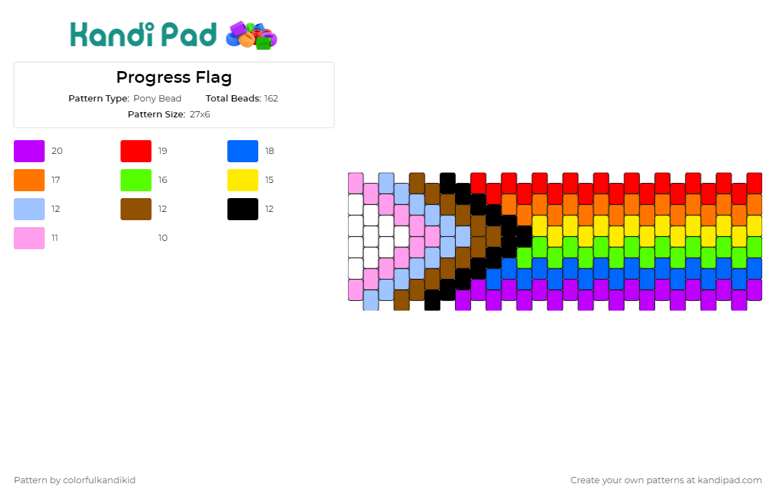Progress Flag - Pony Bead Pattern by colorfulkandikid on Kandi Pad - progress,pride,rainbow,flag,cuff,colorful