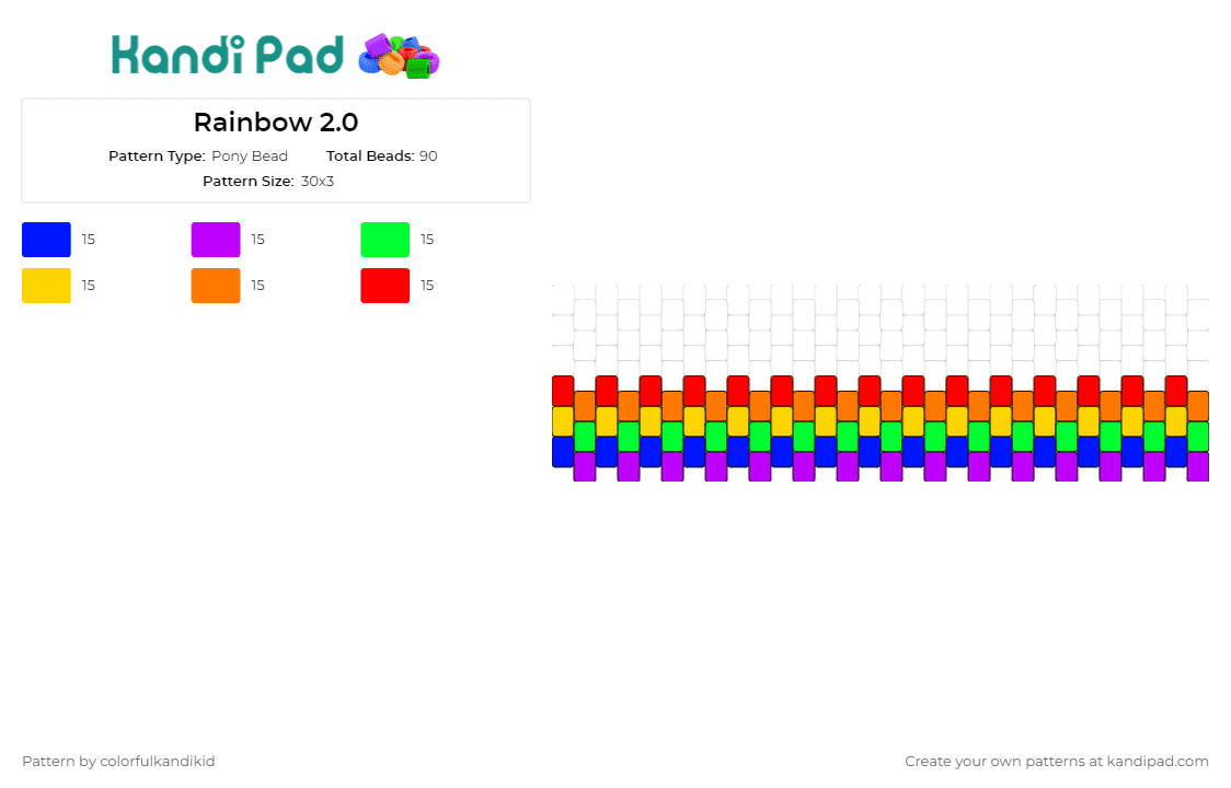 Rainbow 2.0 - Pony Bead Pattern by colorfulkandikid on Kandi Pad - rainbow,cuff