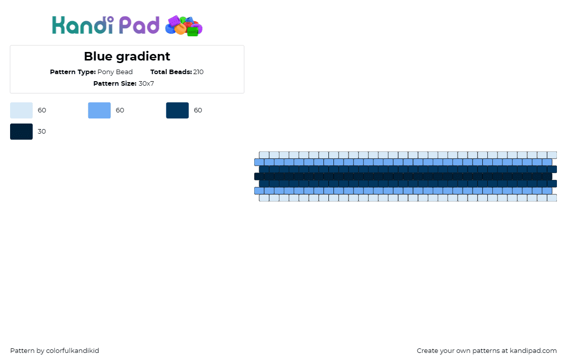 Blue gradient - Pony Bead Pattern by colorfulkandikid on Kandi Pad - gradient,horizontal,stripes,cuff,bracelet,blue,light blue