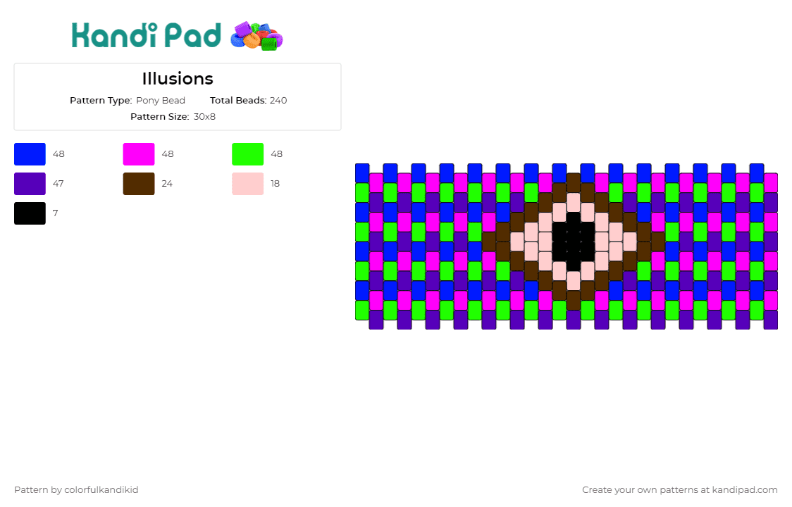 Illusions - Pony Bead Pattern by colorfulkandikid on Kandi Pad - illusion,eye,colorful,spooky,cuff,magic