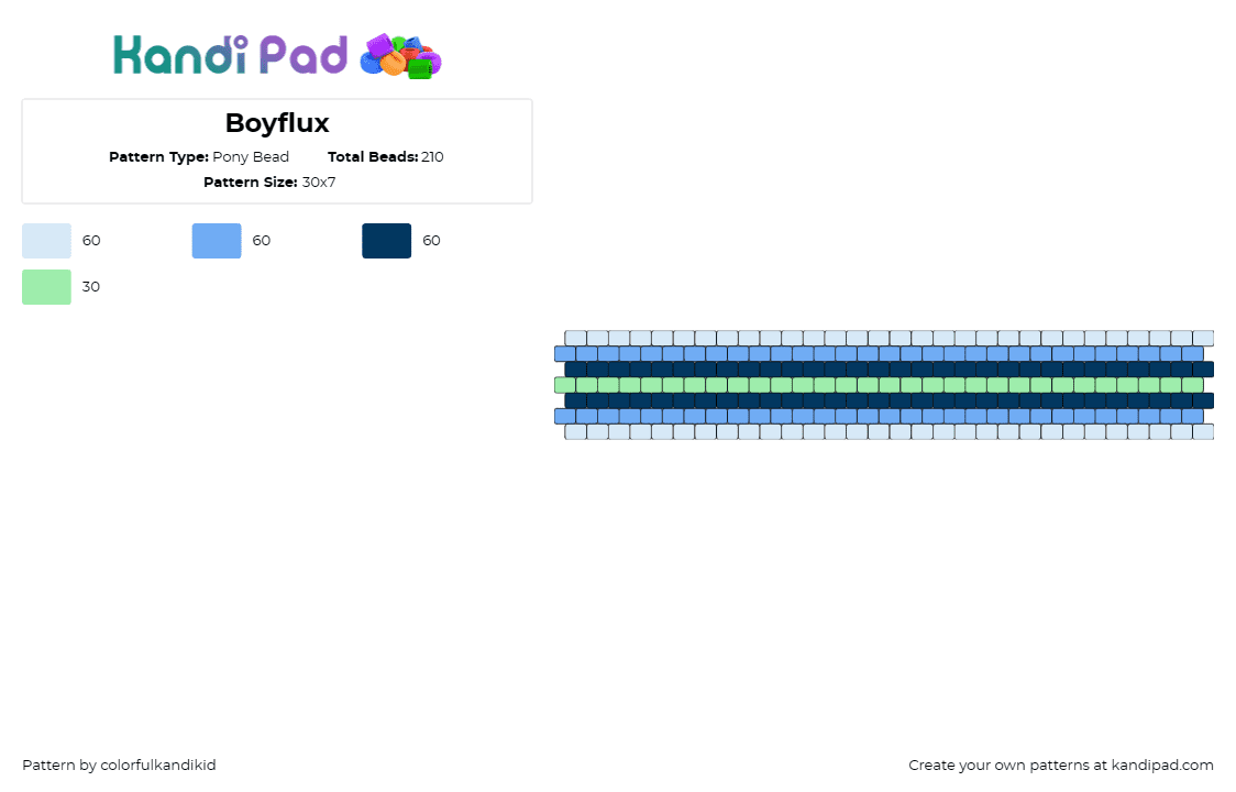 Boyflux - Pony Bead Pattern by colorfulkandikid on Kandi Pad - boyflux,gender,pride,cuff,horizontal,stripes,blue,light blue,teal