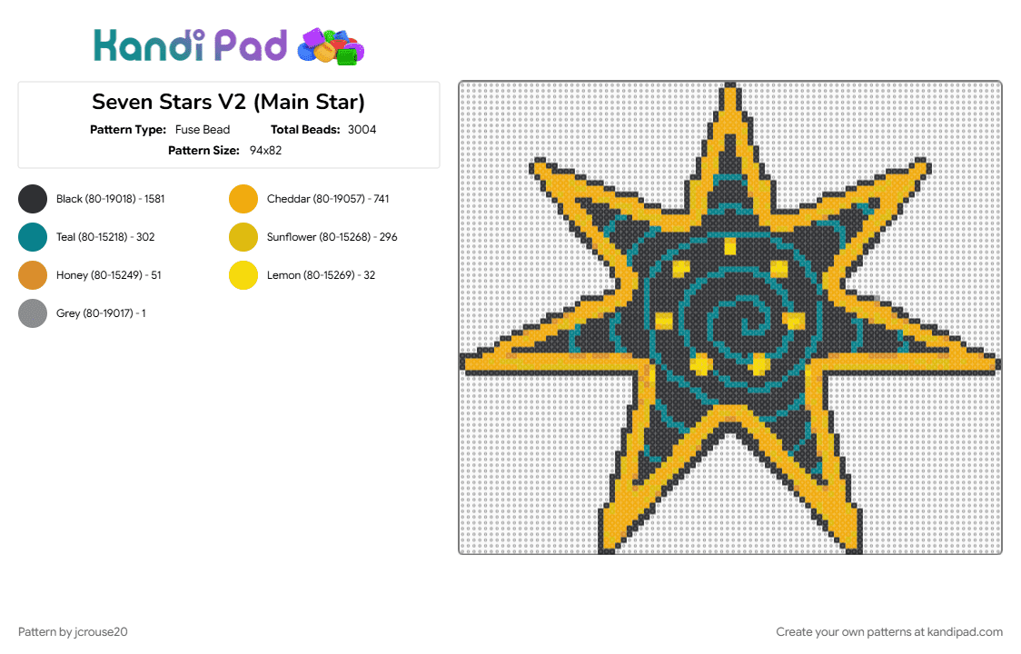 Seven Stars V2 (Main Star) - Fuse Bead Pattern by jcrouse20 on Kandi Pad - black, orange