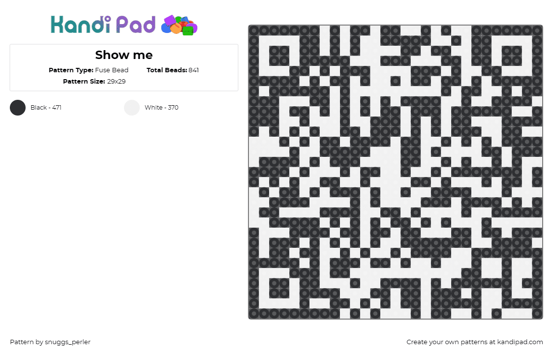 Show me - Fuse Bead Pattern by snuggs_perler on Kandi Pad - qr,barcode,internet,web,black,white