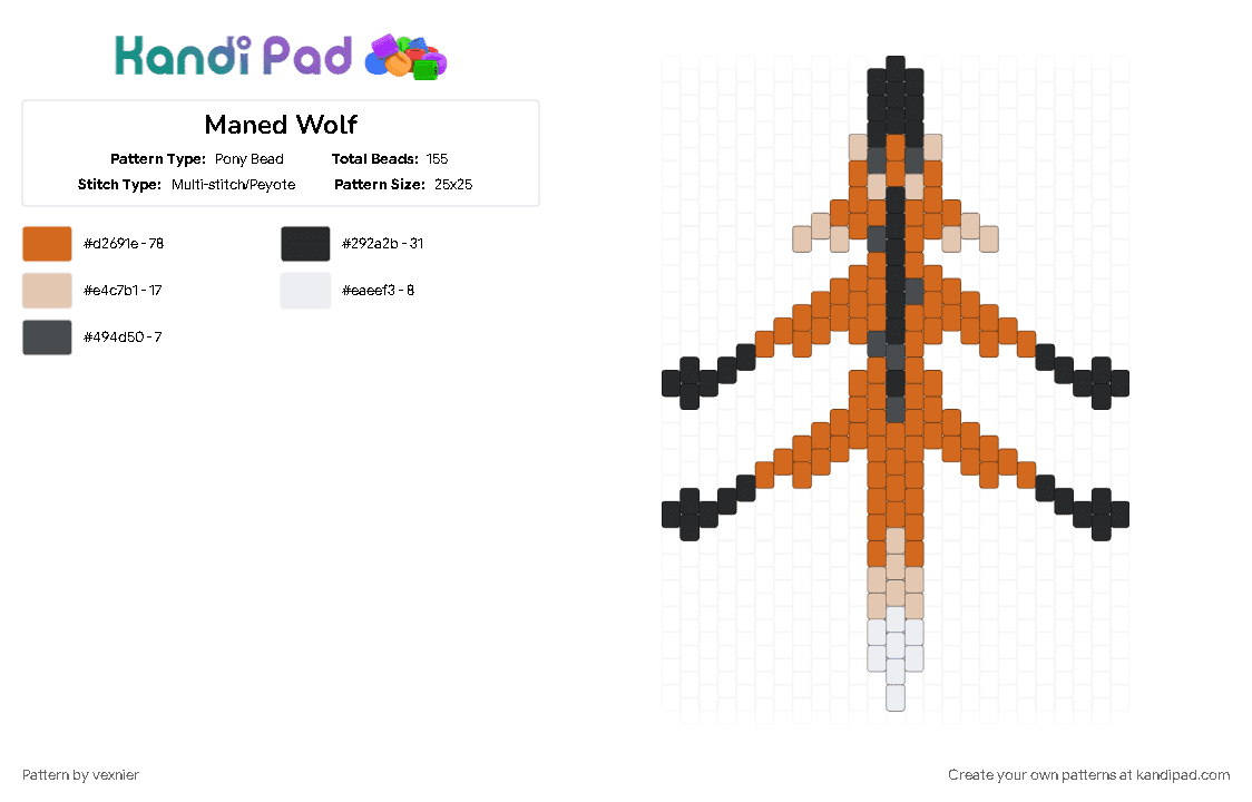 Maned Wolf - Pony Bead Pattern by vexnier on Kandi Pad - animal, colorful, maned wolf, orange, remixed, wolf