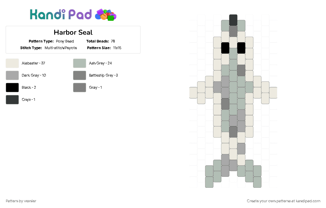 Harbor Seal - Pony Bead Pattern by vexnier on Kandi Pad - beige, harbor seal, sea, seal, sealife