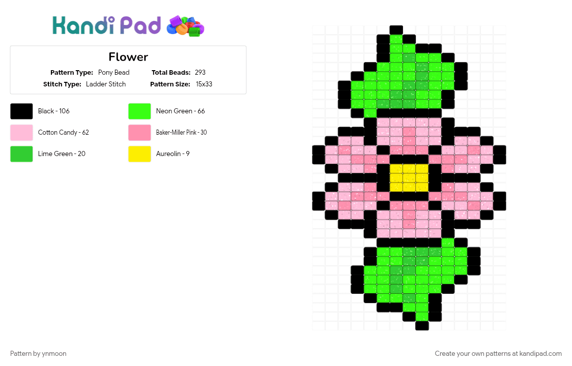 Flower - Pony Bead Pattern by ynmoon on Kandi Pad - green, pink