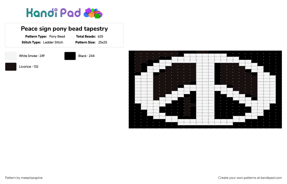 Peace sign pony bead tapestry - Pony Bead Pattern by meeptazapine on Kandi Pad - black, white