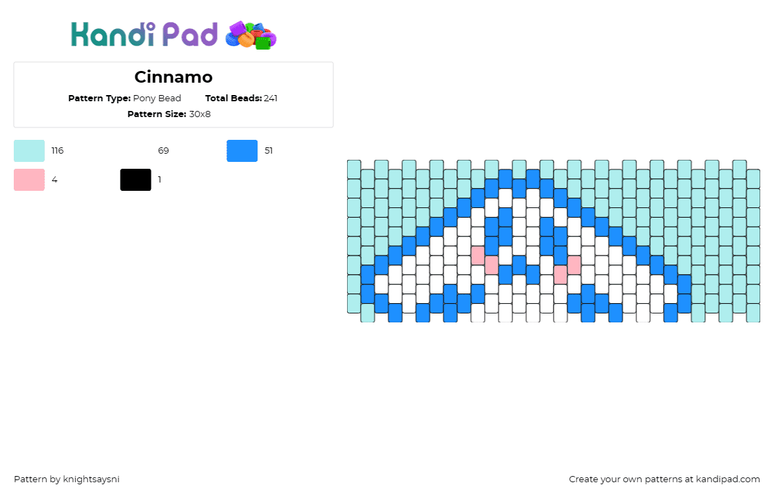 Cinnamo - Pony Bead Pattern by knightsaysni on Kandi Pad - cinnamoroll,sanrio,kawaii,cuff,light blue,white