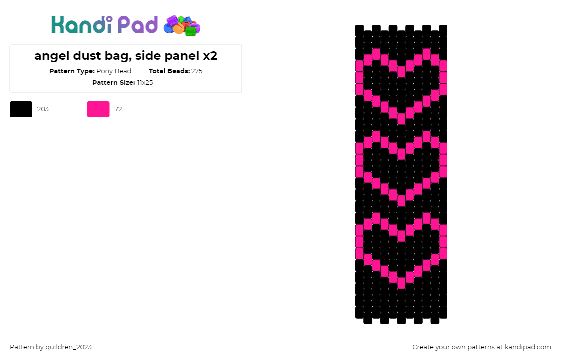 angel dust bag, side panel x2 - Pony Bead Pattern by quildren_2023 on Kandi Pad - angel dust,hearts,scene,dark,panel,bag,neon,pink,black